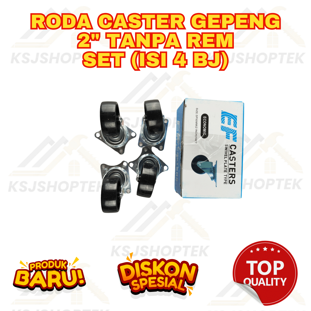 Roda CASTER KARET GEPENG 2" Merk CASTER / Roda MERAH