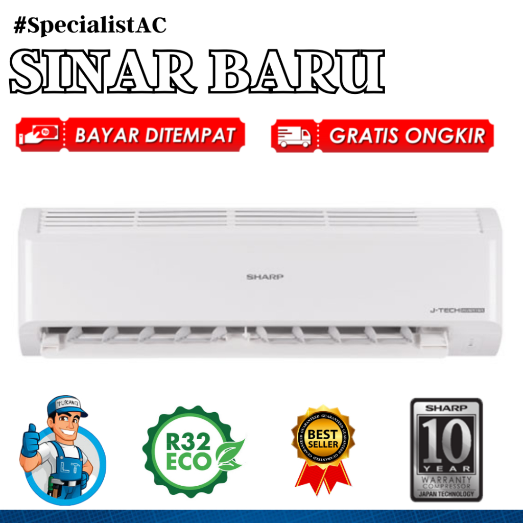 AC SHARP 1 PK - AHX-10BEY - J-TECH INVERTER + PASANG