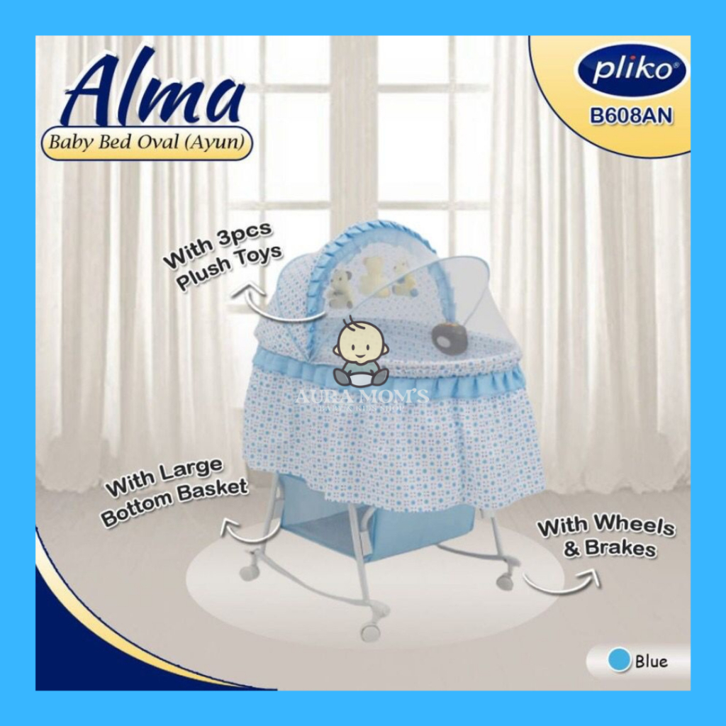 PLIKO - Baby Box Ranjang Tempat Tidur Bayi Pliko Baby Bed Bassinet Oval 608 AN BLUE (Bisa Lipat)