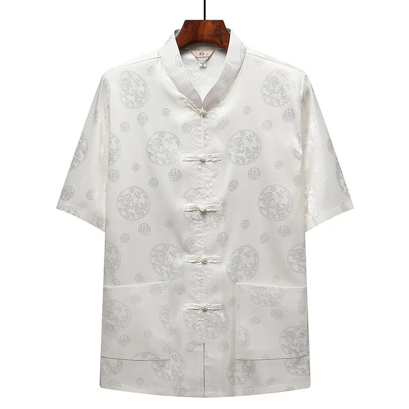 Cheongsam Atasan Lengan Pendek Pria Hitam Putih