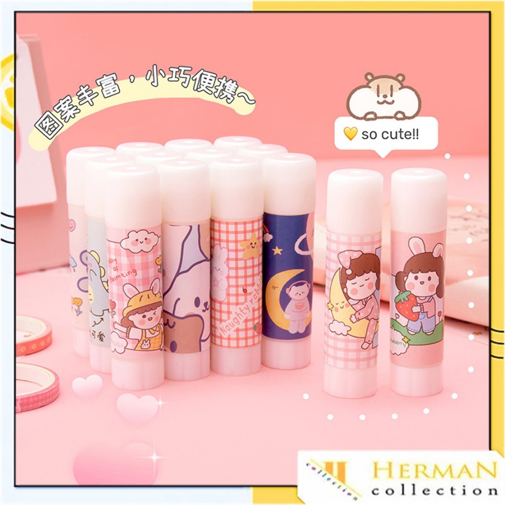 

HC Lem Perekat Kertas Padat Glue Stick Lem Stik Batang Putar Sekolah Kantor Motif Korea Lucu