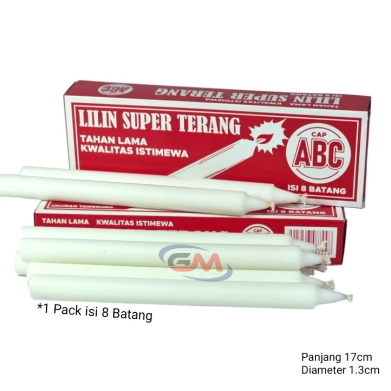 Lilin Putih Lampu Mati Cap ABC / Lilin Putih Polos / Lilin Polos 1 Pack Isi 8 Pcs / Panjang 17cm