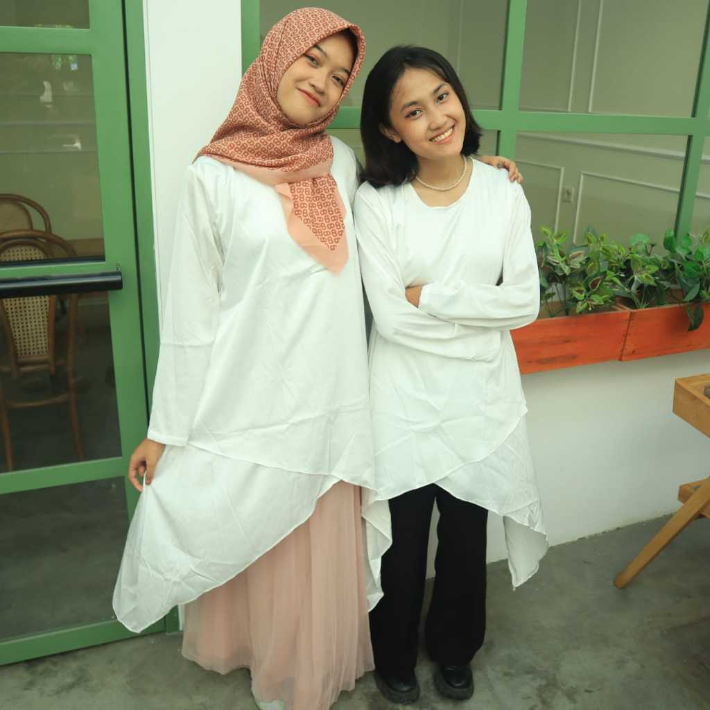 Tunik Putih Belah Sayap LD 114-118 / Tunik Oversize / Tunik Polos Midi Dress M-L & XL