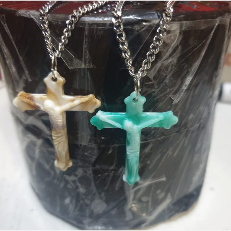 Kalung Salib/Kalung Rantai Salib Rosario Akrilik Bolak Balik