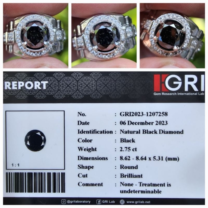 Natural Berlian Hitam Black Diamond Memo 2.75 crt