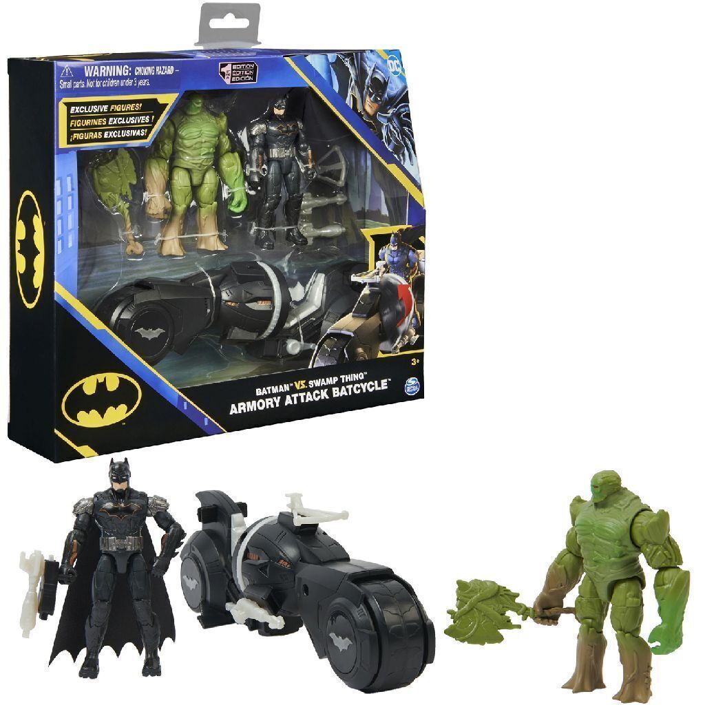 DC Figure Set Batman vs Swamp Thing Armory Attack Batcycle