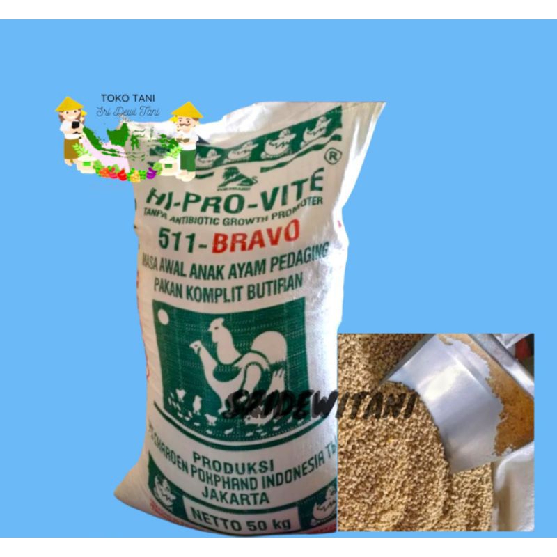 Pur Pakan Ayam Pedaging 511 BRAVO 1 KG Untuk Ayam Bebek Masa Pertumbuhan