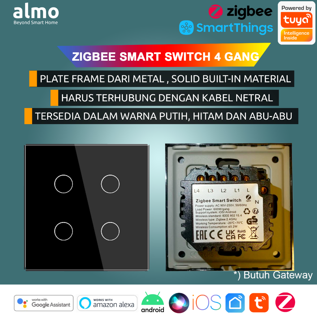 ALMO Tuya Zigbee Smart Switch 4 Gang Home Automation [Premium Quality]