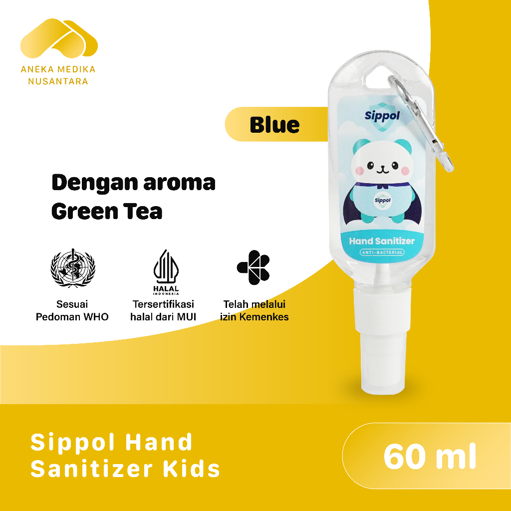Sippol Hand Sanitizer Kids 60 ml [Green Tea] [Blue] / Antiseptik Pembersih Tangan Anti Bakteri Botol