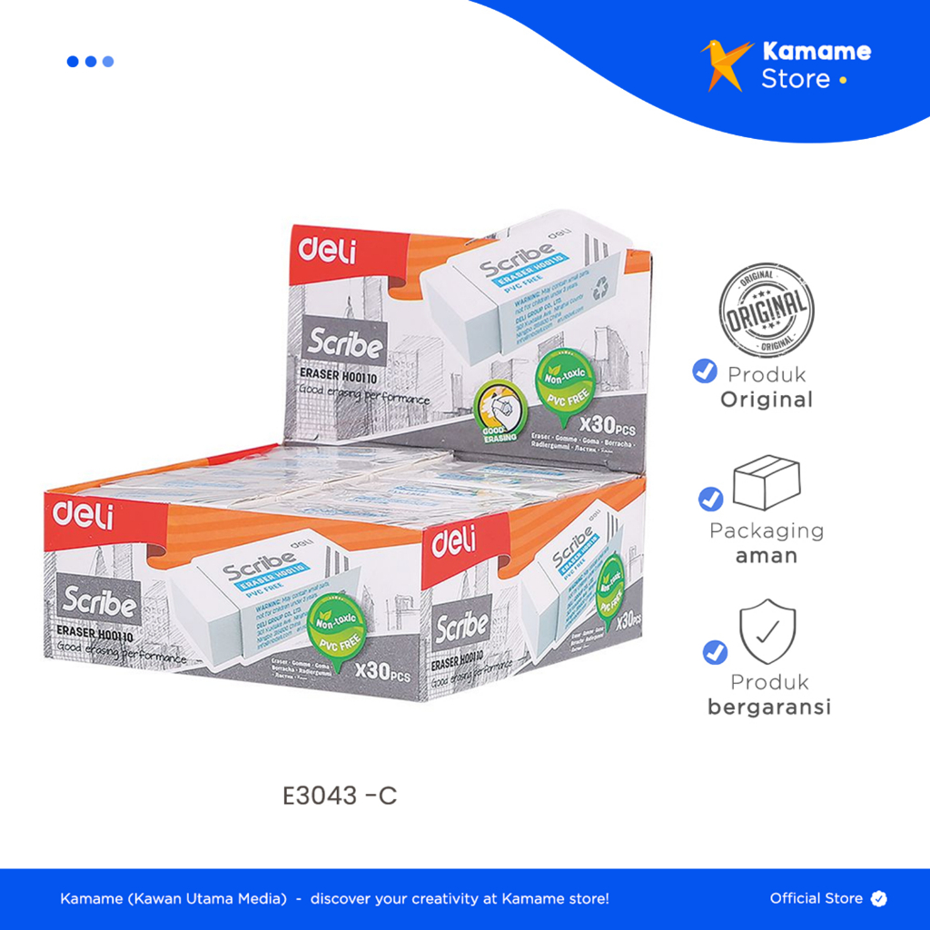 

Deli Eraser - Penghapus Pensil DELI Exam Eraser Hitam - 3043 - Kamame