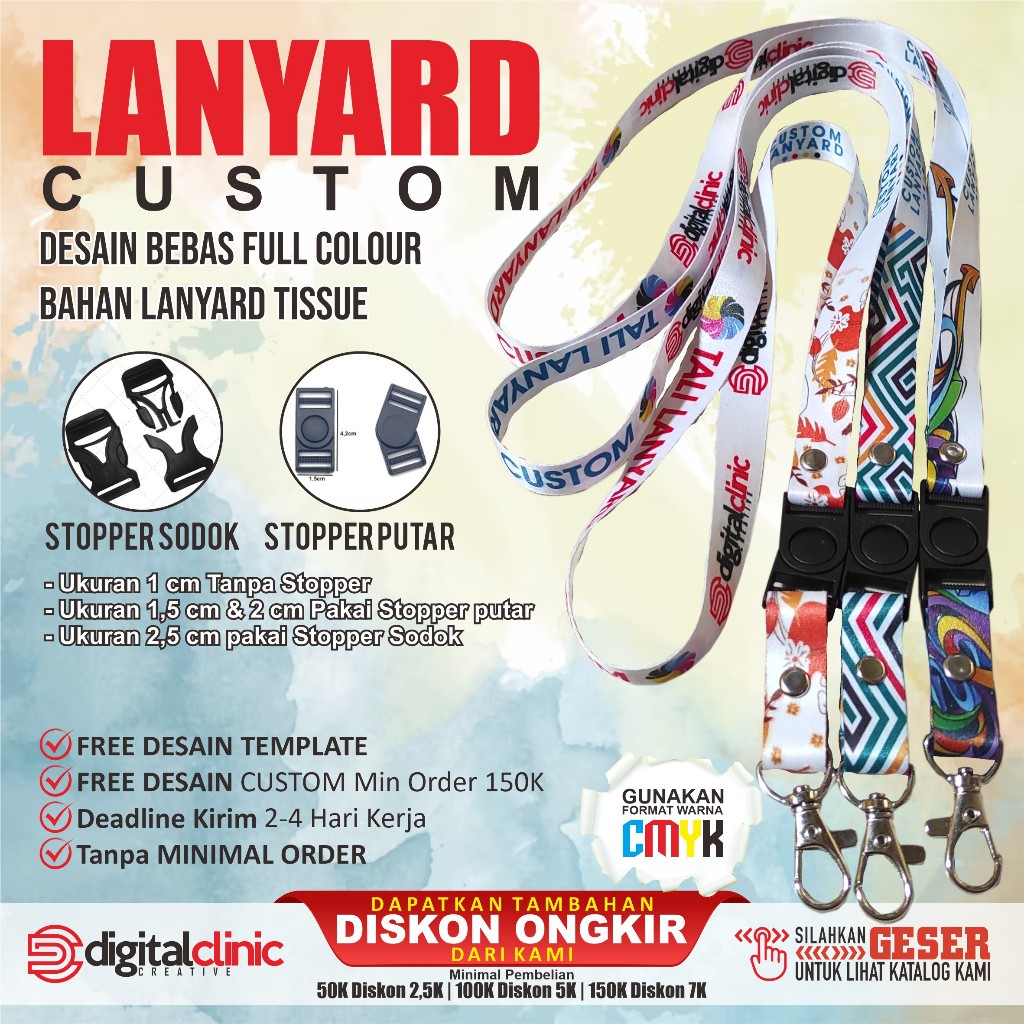 

CETAK TALI LANYARD ID CARD CUSTOM PRINTING FULL COLOR 1 SISI 2 SISI