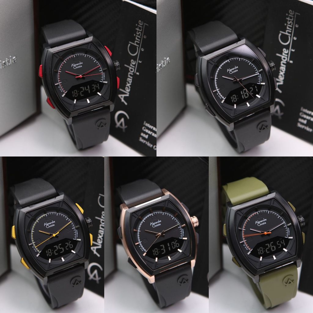 JAM TANGAN PRIA ALEXANDRE CHRISTIE AC 9390 AC9390 BLACK RUBBER ORIGINAL