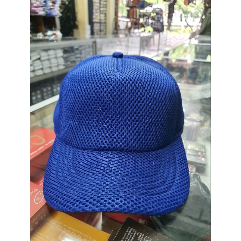 topi jaring biru polos , topi jaring pria biru polos