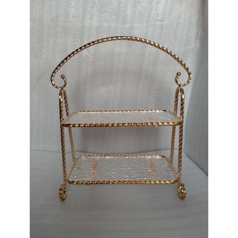 tempat kue susun kaca cake stand display gold mewah