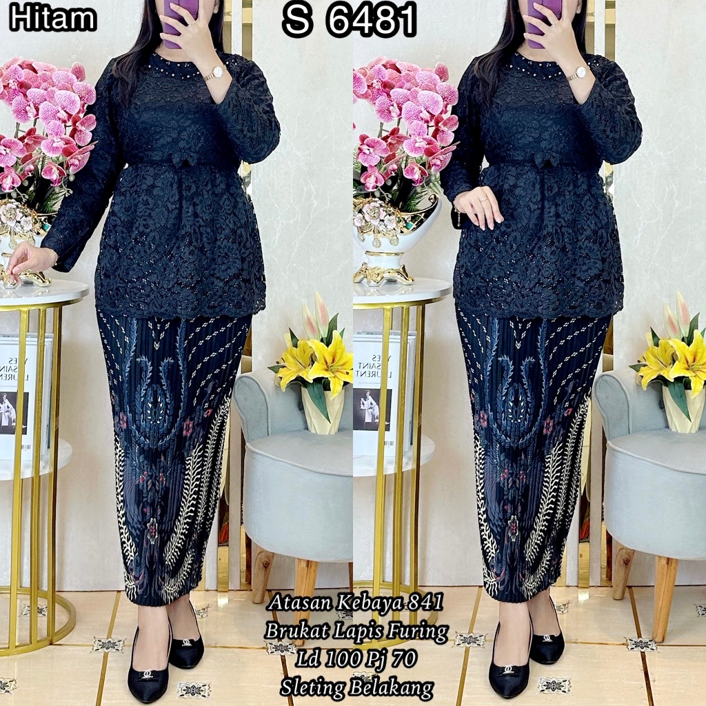 6481 Atasan Kebaya Bahan Brukat Mutiara Khusus Warna Hitam