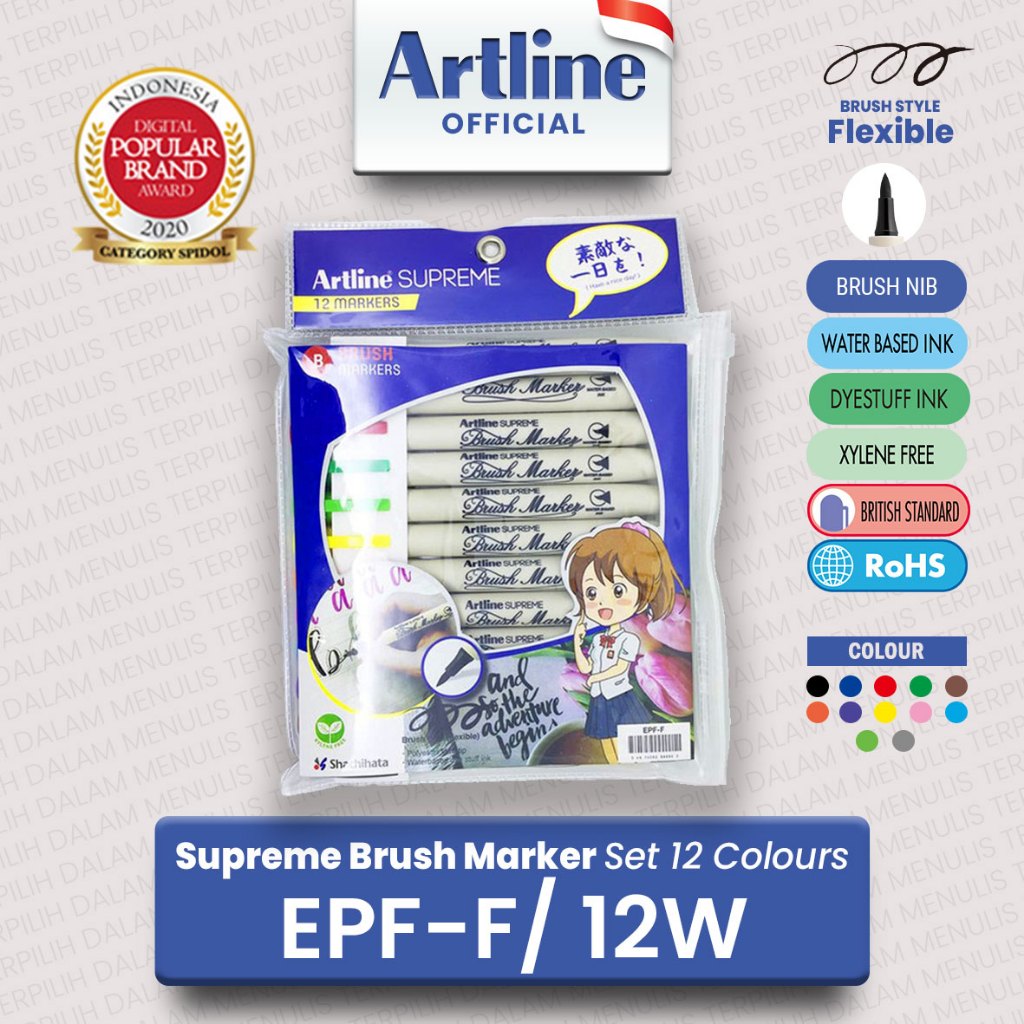 

ARTLINE Spidol Supreme Brush Marker Pen Kuas Sketsa Lettering Calligraphy SET 12 Warna EPF-F/12W