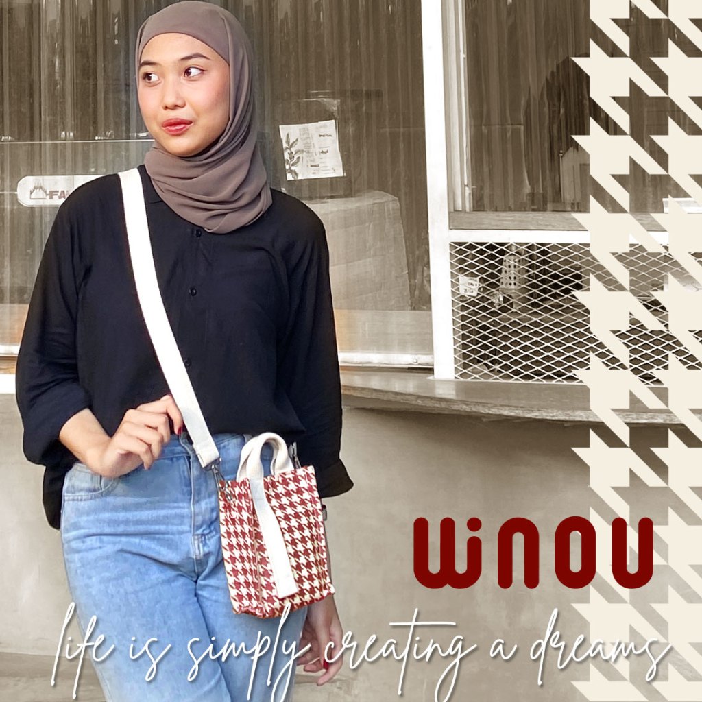 MARJE Slim crossbody bag | TAS SELEMPANG WANITA | TAS WANITA | TAS MOTIF HOUNDSTOOTH | TAS HAPE | TA