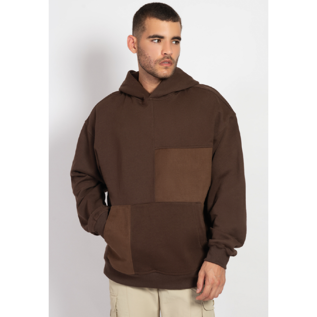 OCWA OVERSIZED ALFREDO MIXED DENIM BROWN HOODIE
