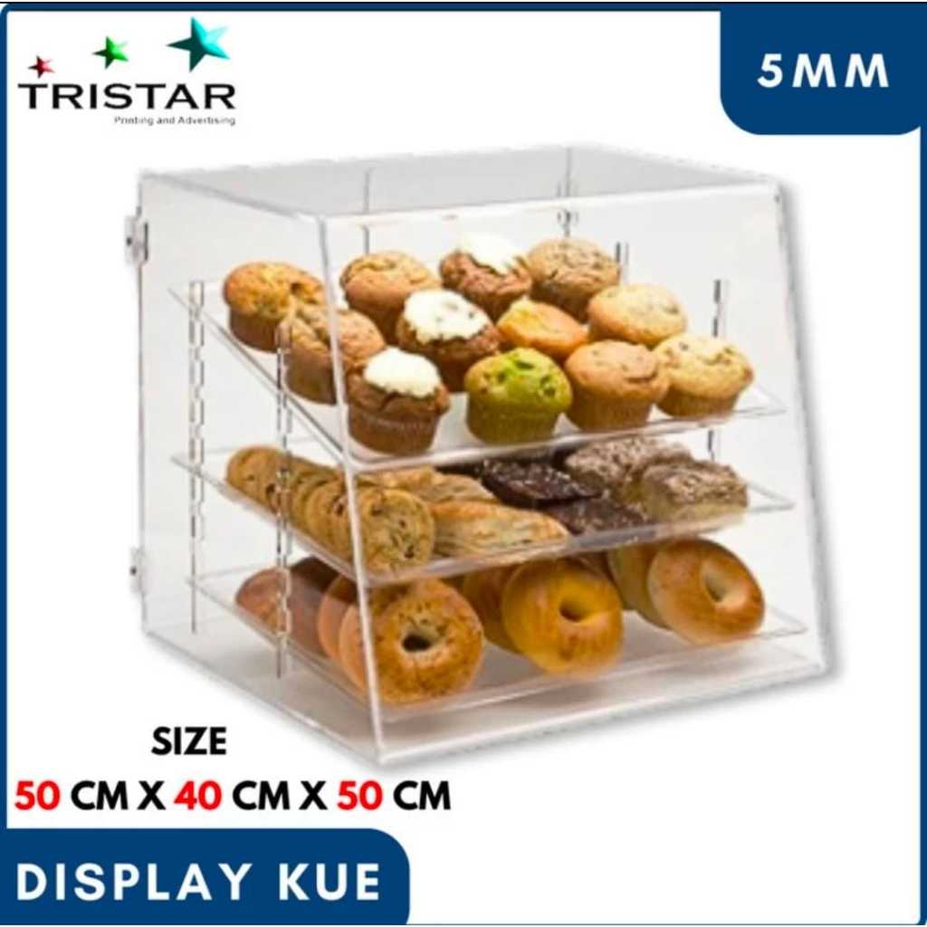 Etalase Display Toko Kue Roti Penyimpanan Makanan Akrilik 50x40x50 | Display Kue Acrylic Food Cupcak