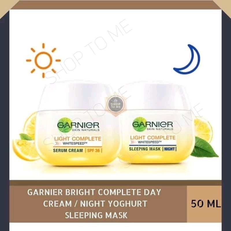 Garnier Bright Complete Day Cream spf 36 / Night Yoghurt Sleeping Mask 50 ml Krim Malam / Siang Muka Mencerahkan wajah