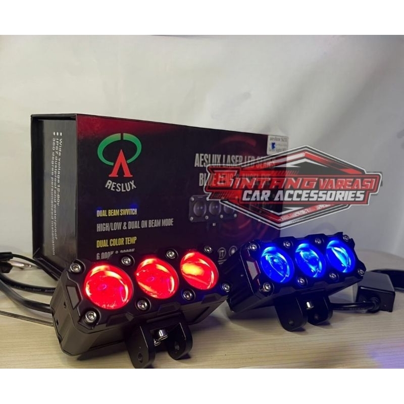 LAMPU SOROT LASER 3 MATA LENSA BLUE LENS PLUS DEMON ICE BLUE & MERAH