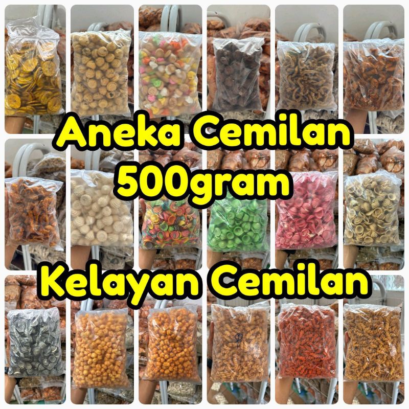 

Aneka Cemilan 500gram | Makaroni Spiral - Kripsus Ayam Ori & Pedas - Kuping Gajah - Basreng Stik & Pipih - Sagu - Emping Mblinjo - Soes Mini