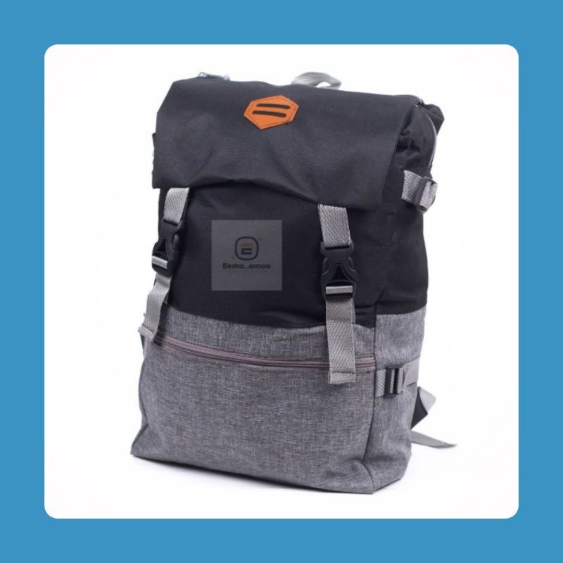 Tas Ransel Lipat Hitam (TRLH) Tas Ransel Pria Punggung Backpack Tas Gunung Pria Gesper PREMIUM EMOEM