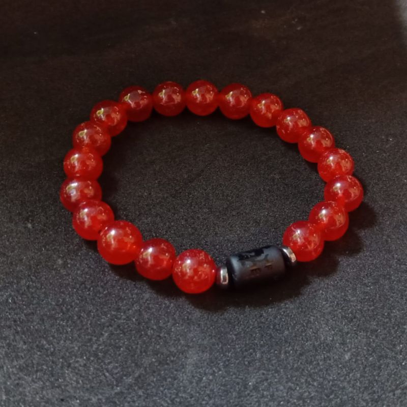 Gelang Terapi Kesehatan Batu Giok Asli Alam Siam Merah Asli & Jade Stone