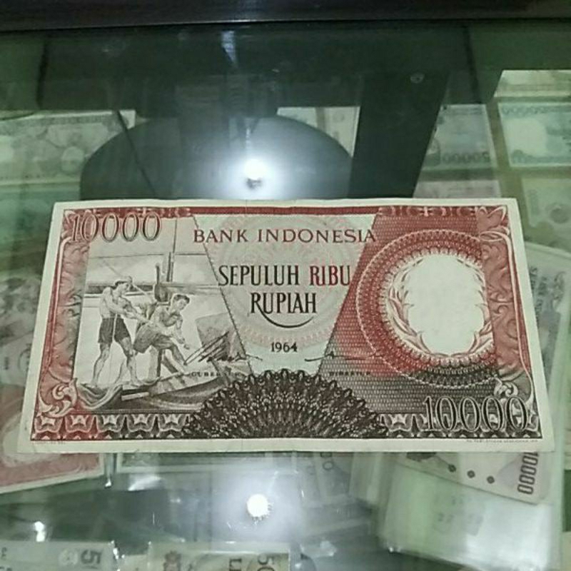 uang kuno 10000 rupiah pekerja asli 1964