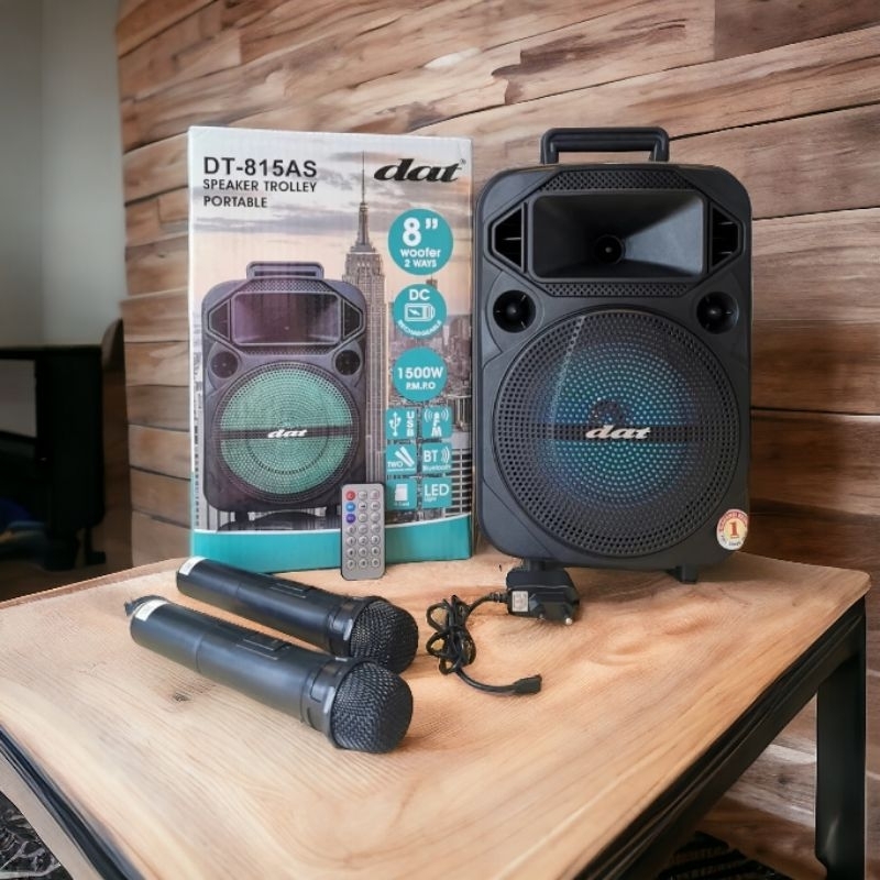 Speaker Portable DAT 815AS / DAT815AS Bluetooth 8 Inch FREE 2 Mic Wireless