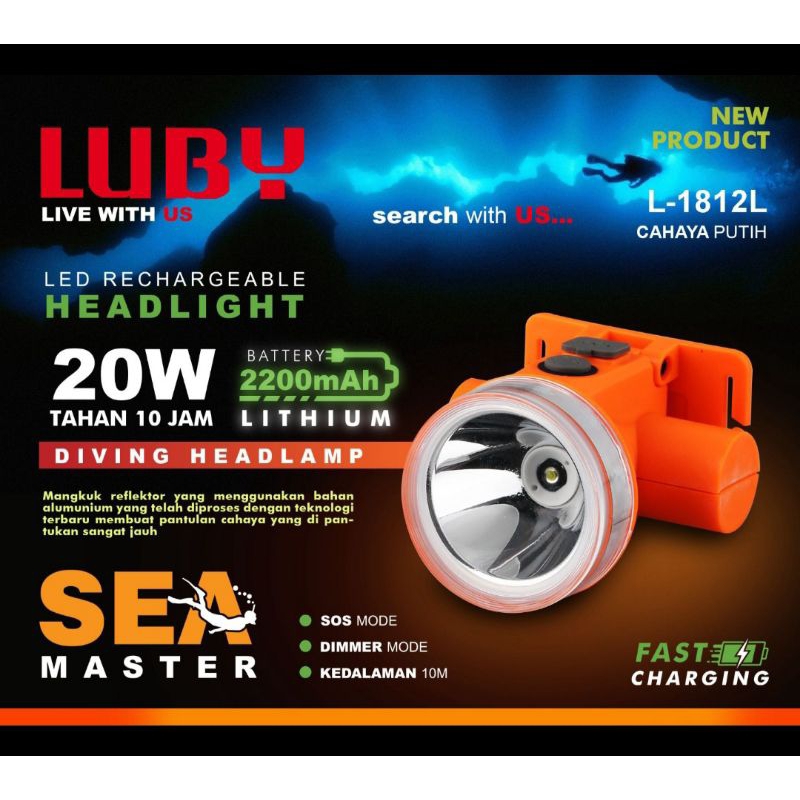Senter Kepala Luby L1812 Selam 20 Watt Bonus Kacamata Renang / Luby L1812L / Luby L1812K