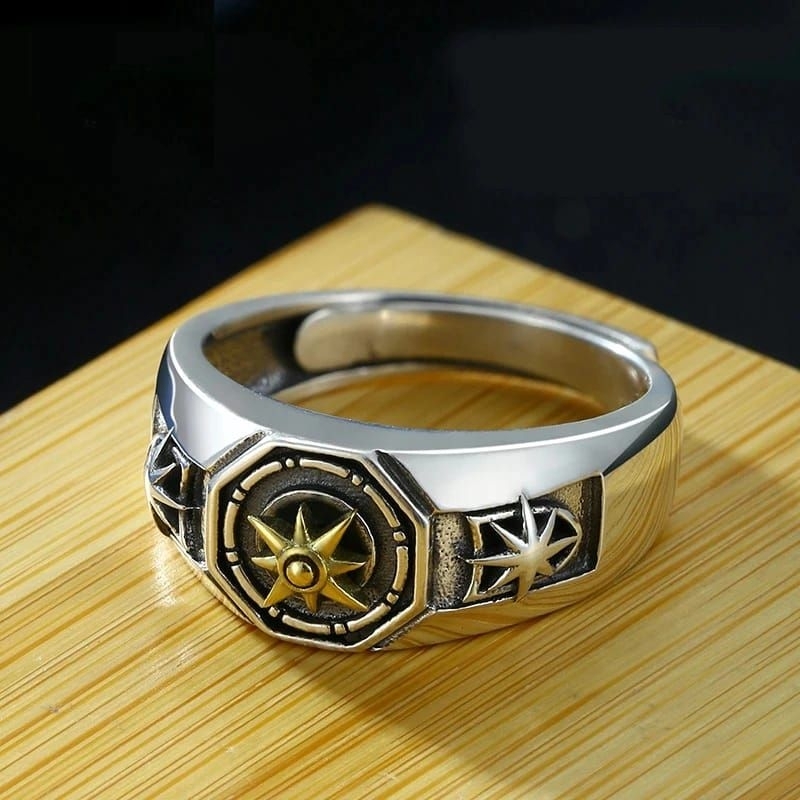 Cincin Vintage Pria Titanium Bintang Pentagram Cyberpunk
