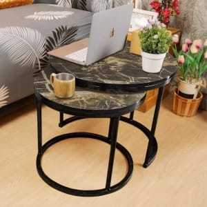 RJP FURNITURE Meja Besi Bulat Ruang Tamu Minimalis Kaki Besi - Cosmo Table