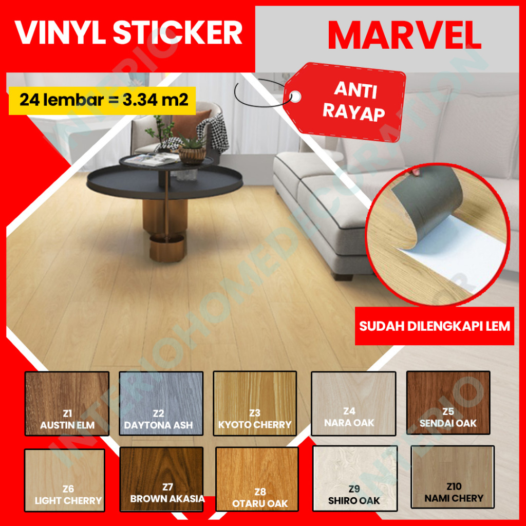 Lantai Kayu Vinyl Sticker 2mm MARVEL - Karpet Vinil - Flooring Vynil - Per Lembar