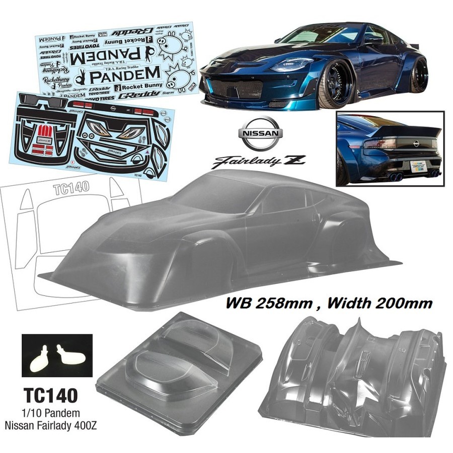 Team C Pandem Nissan Fairlady 400Z 1/10 Clear Body Shell Rc Drift