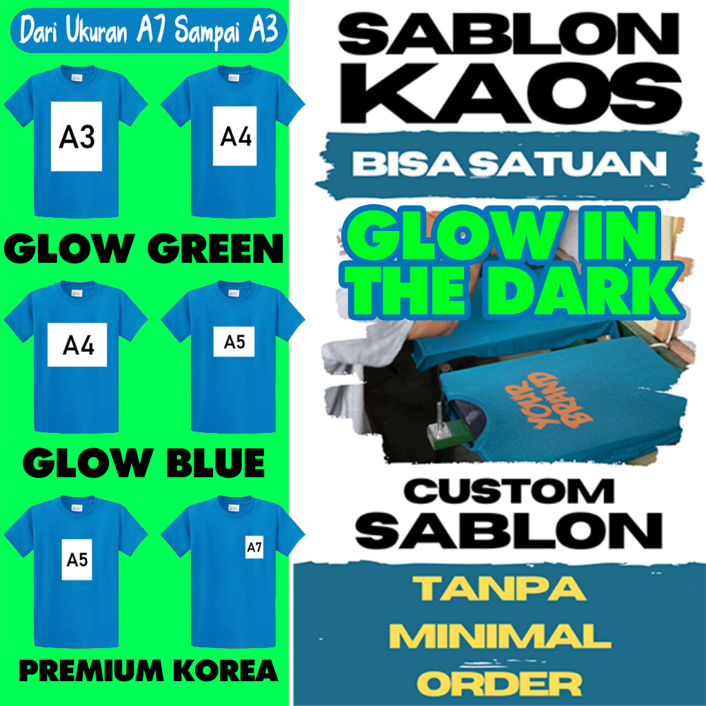 

Sablon Setrika Glow In The Dark Satuan Custom Gambar dan Ukuran A4 A5 A6 A7 Print Untuk Kaos Baju Tas