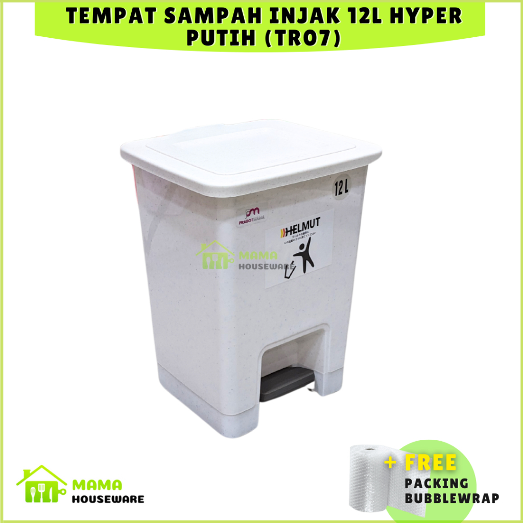Tempat Sampah Injak Putih 12L  / Tempat Sampah Minimalis / Tong Sampah Plastik Tutup / Kotak Sampah 
