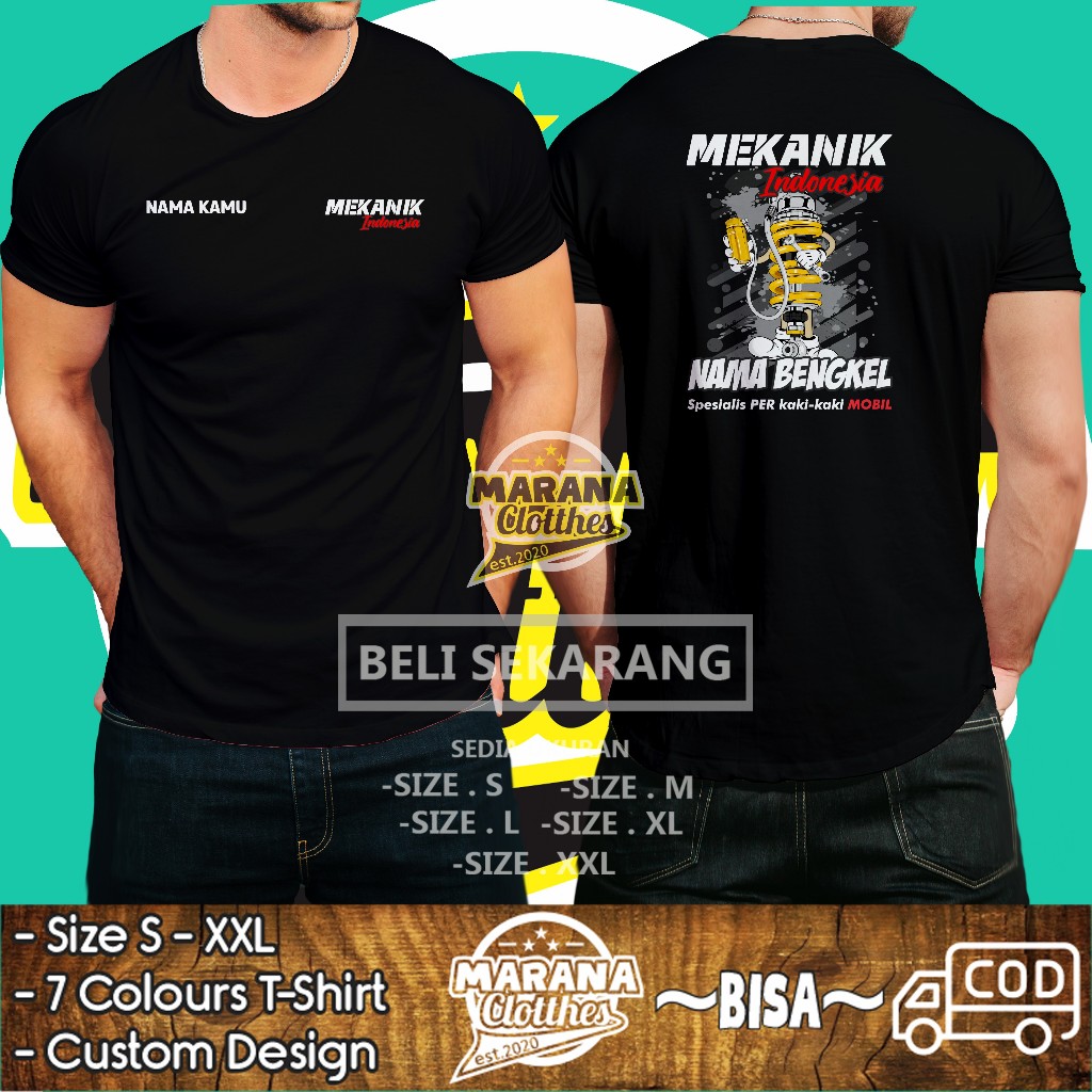Kaos Mekanik Indonesia Spesialis Per Kaki-kaki Mobil Gratis Nama Kamu dan Nama Bengkel Baju Otomotif
