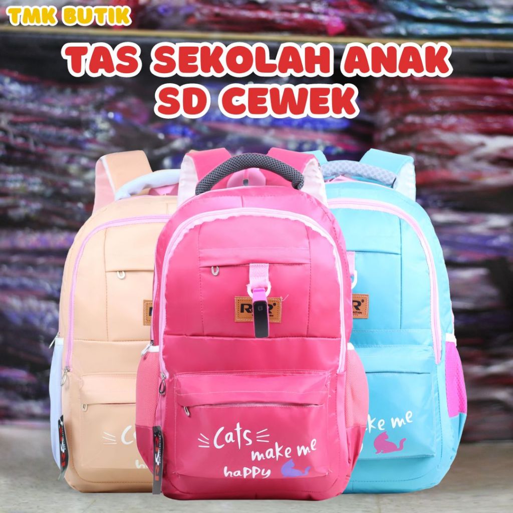 Tas Sekolah Anak Ransel Rangsel Backpack Punggung Gendong Model R Two Cats Make Me Warna Pink Peach 