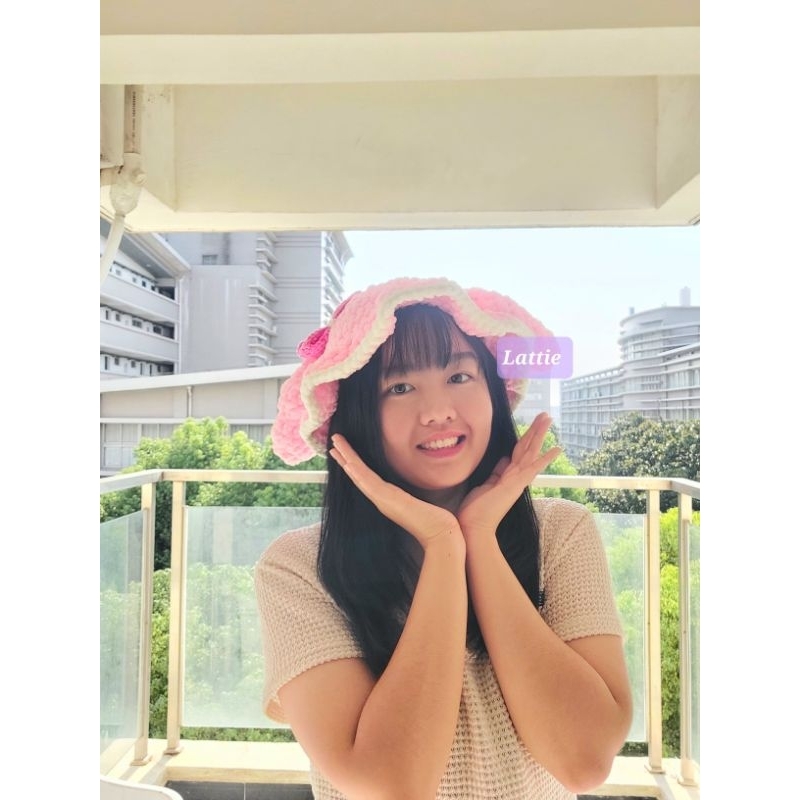 HANDMADE MY MELODY BEANIE BUCKET HAT/CROCHET BUCKET HAT/TOPI RAJUT/TOPI LUCU/CUTE HAT/TOPI RAJUT ANA