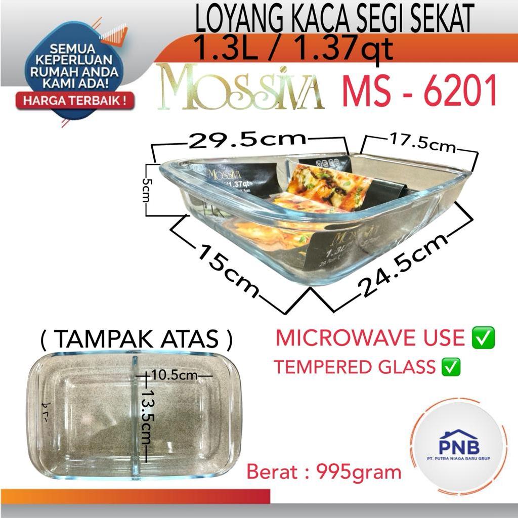 LOYANG PIRING KACA SEKAT 2 MOSSIVA 1.3L PANJANG MICROWAVE PIREX MS6201