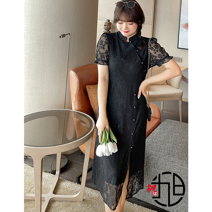 BIg Size Jumbo Black Lace Dress LD 150cm