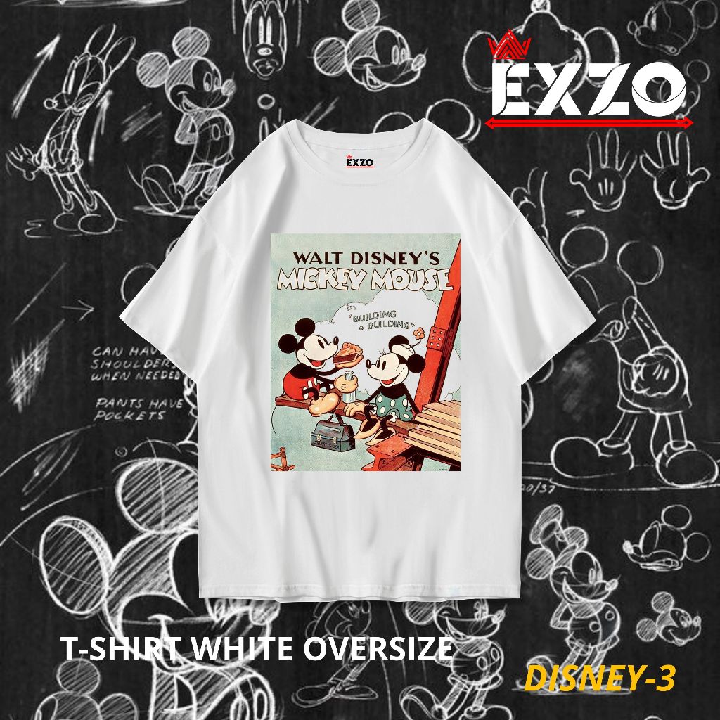 EXZO kaos MICKY MOUSE DISNEY WHITE OVERSIZE/SLIMFIT kaos MICKY MOUSE DISNEY streetwear skena unisex