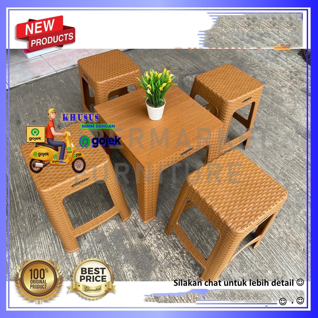 1 Set 4 Kursi Napolly BIG 3R3 + Meja Mapan 45 [KHUSUS KIRIM GOJEK] Kursi Taman Plastik | Bangku Plas