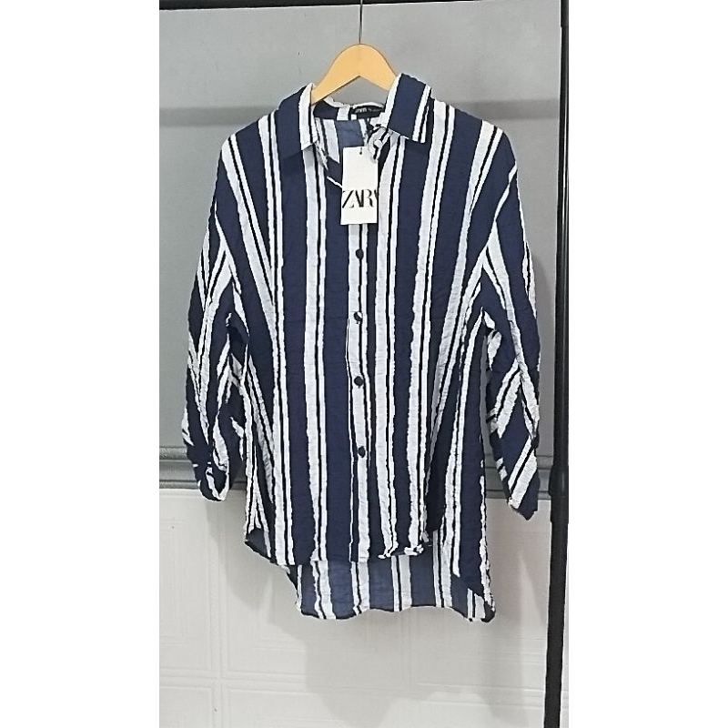 kemeja salur/blouse zara salur/atasan salur viral jumbo