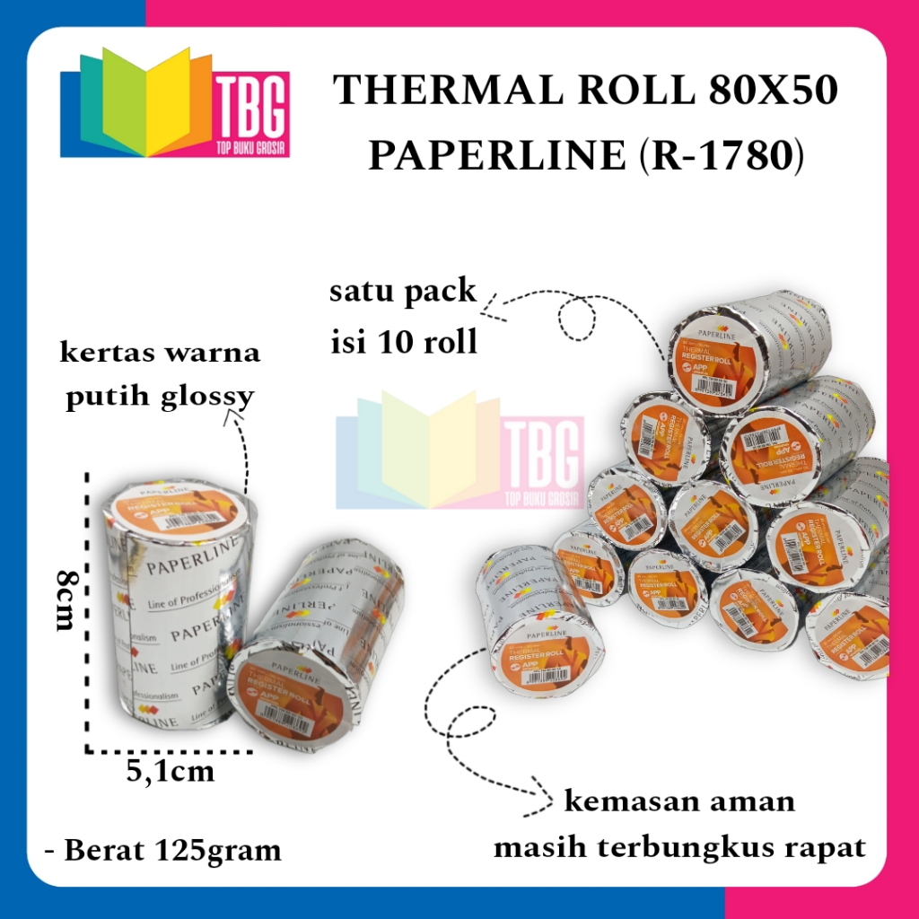 

1 PCS THERMAL ROLL 80X50 PAPERLINE/ KERTAS STRUK KASIR/ KERTAS ROLL KASIR/ THERMAL KASIR (R-1780)