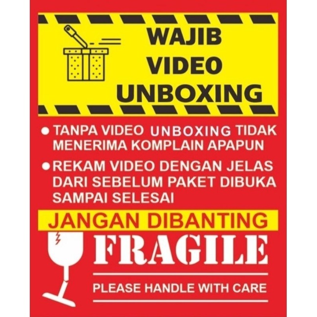 sticker video unboxing fragile video unboxing paket Video Unboxing  Fragile  Stiker Label Pengiriman