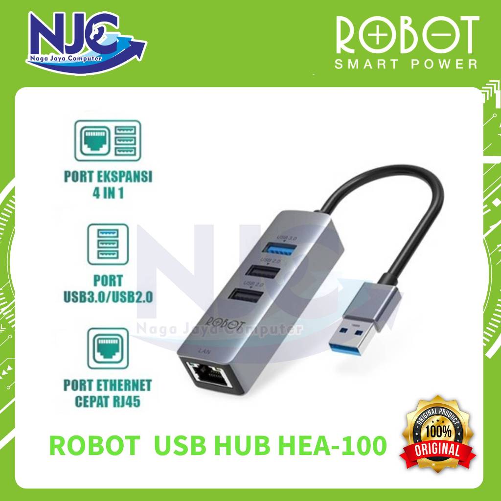 ROBOT HEA100 USB 3.0 2.0 Hub Ethernet Adapter USB 3.0 to RJ45 LAN - HEA100