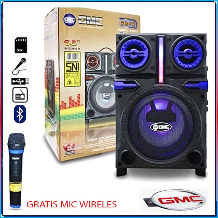 SPEAKER GMC BLUETOOTH / SPEAKER KARAOKE 897Q + FREE MIC WIRELESS 20M FULL