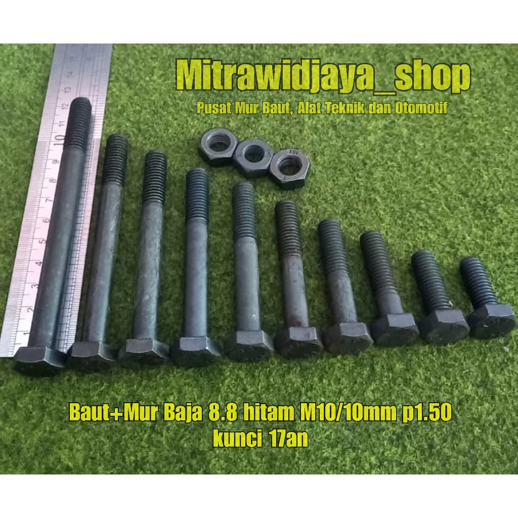 Baut baja 8.8 kunci 14 17 baut baja M10 baut kunci 17an panjang 3cm 4cm 5cm 6cm 7cm 8cm 9cm 10m 11cm
